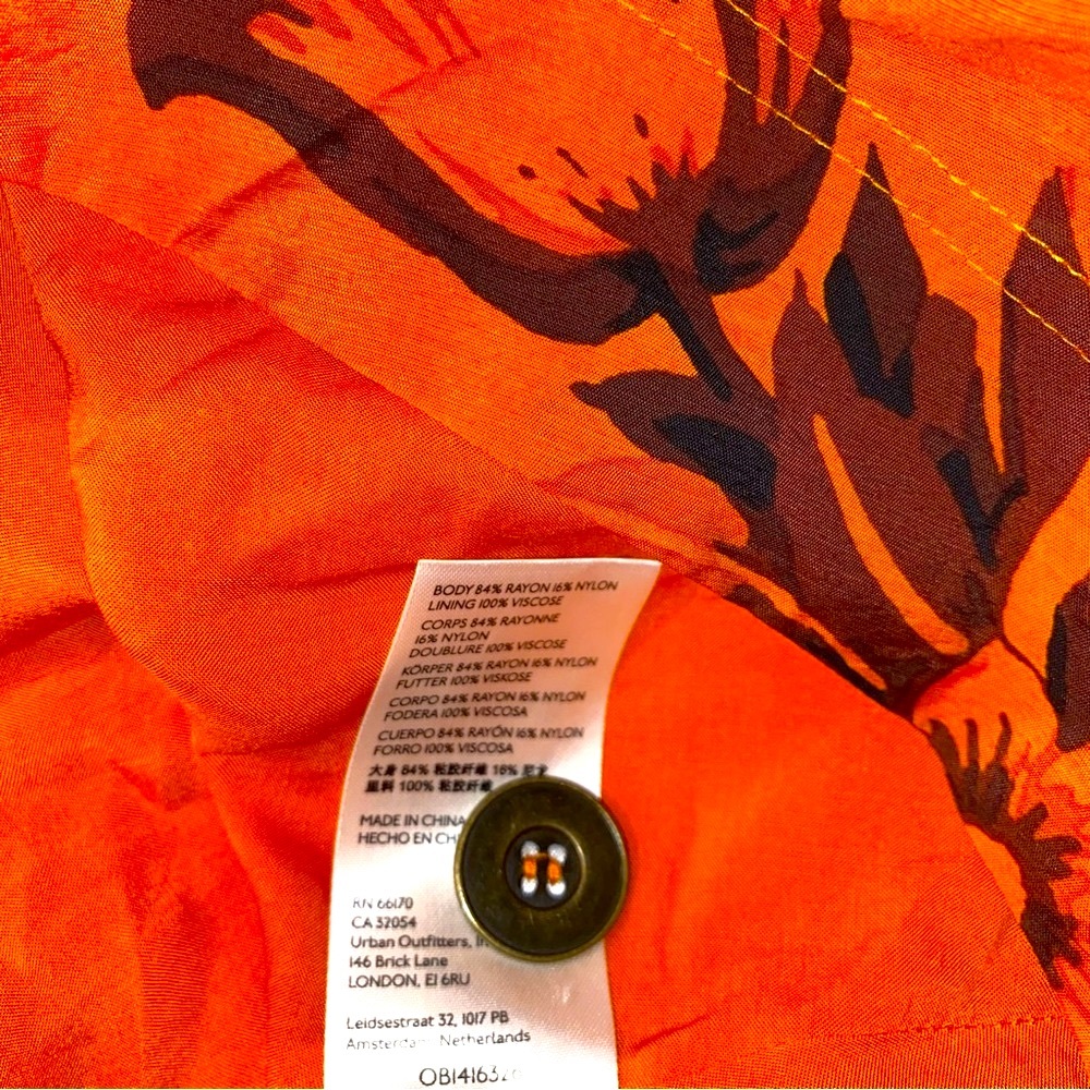 Anthropologie Orange Floral Hankerchief Button Front Midi Skirt w/Pockets - Picture 10 of 10